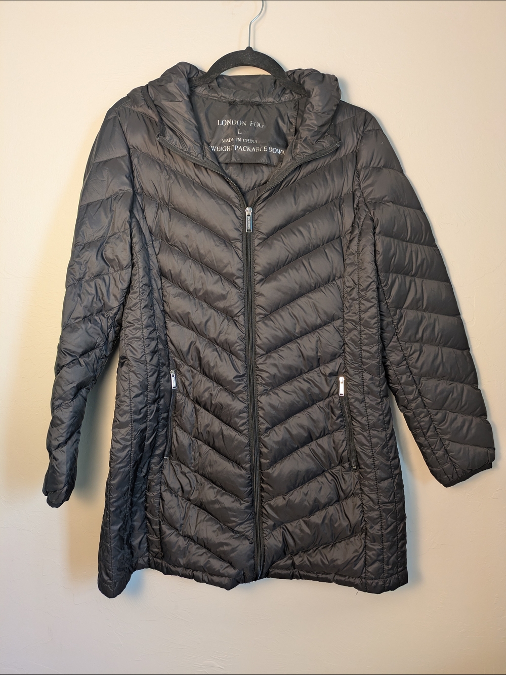 London Fog Black Packable Down Jacket - Women's Lightweight Hooded Coat Puffer